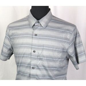 Men's Travis Mathew Short Sleeved Cotton Blend‎ Gray Striped Button Up Shirt MED
